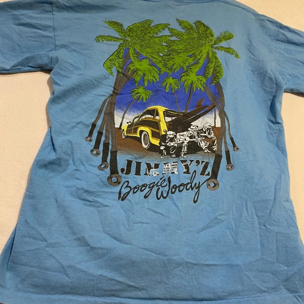 Vintage Jimmy'Z Boogie Woody T Shirt Blue Graphic Surf Skate 80s Made in USA M - Picture 11 of 12